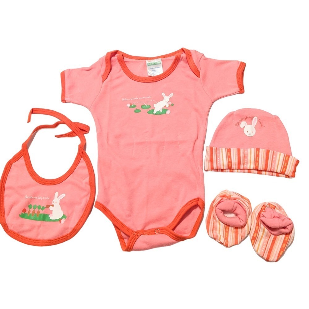 Babies Alley Infant Baby Girls 4 Piece Bunny Layette Set Size 0-6 Months New